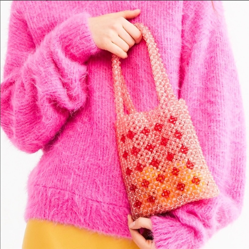 Free People Pink Beaded Mini Tote